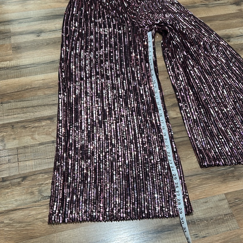 VICTORIA SECRET WOMEN SEQUIN WIDE LEG PANT PINK BLACK Sz LG - Picture 7 of 11